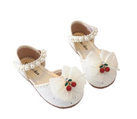 Girls Glitter Shoes with Pearl Strap & Cherry Bow