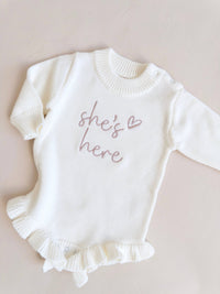 The Frill Leg Knit Romper - Cloud