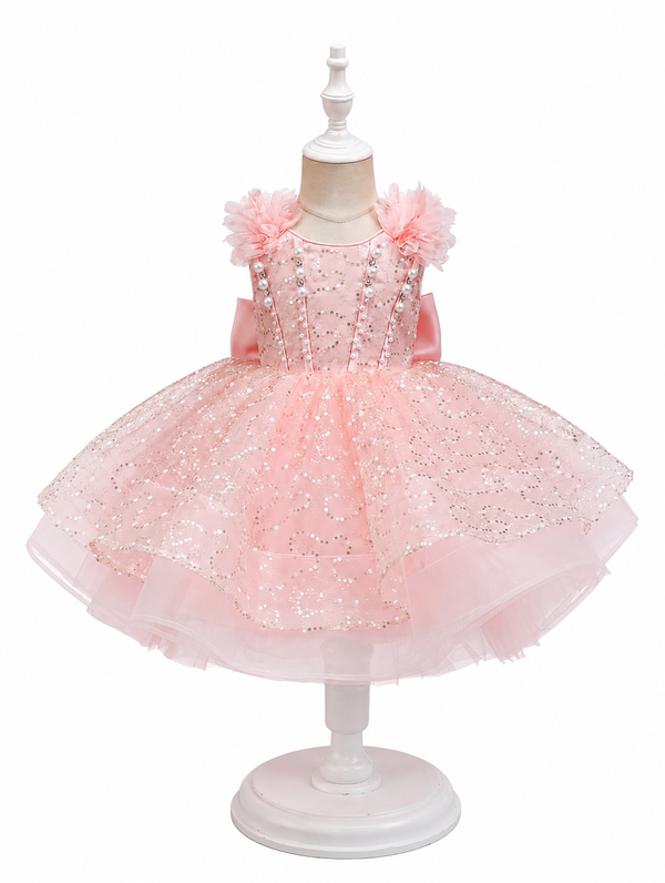 Rosabelle Sparkle Princess Dress – Pink Pearl & Sequin Party Dress