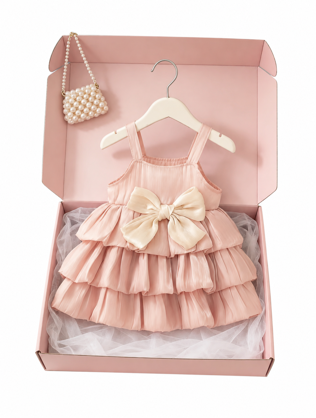 Pearly Bow Tiered Party Dress