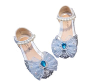 Girls Glitter Crown Princess Shoes with Pearl Strap and Bow