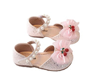 Girls Glitter Shoes with Pearl Strap & Cherry Bow