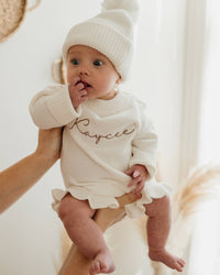 The Frill Leg Knit Romper - Cloud