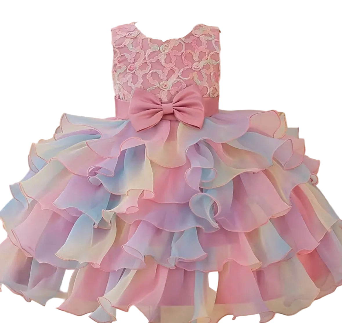 Girls Rainbow Ruffle Party Dress