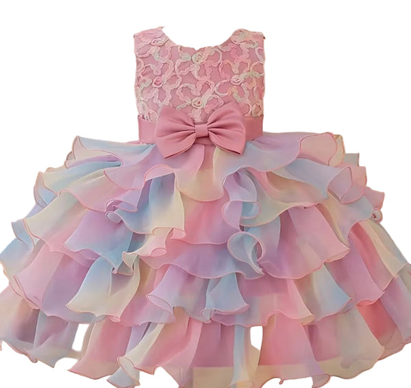 Girls Rainbow Ruffle Party Dress