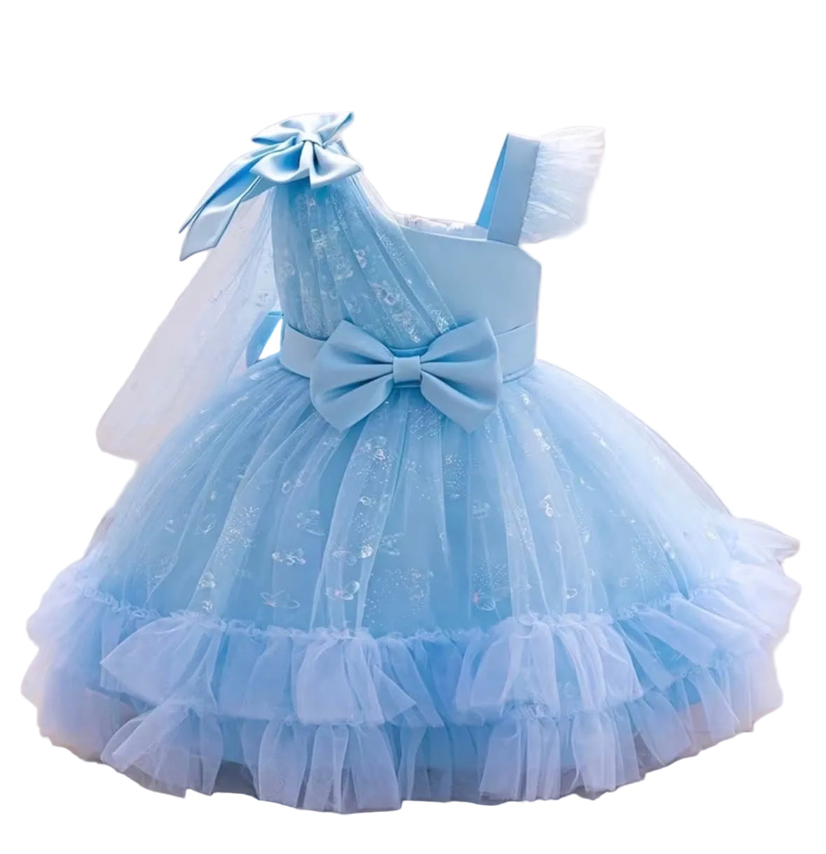 Girls Blue Princess Tulle Dress with Bow