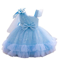 Girls Blue Princess Tulle Dress with Bow