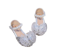 Girls Glitter Princess Shoes with Pearl Strap & Butterfly Bow