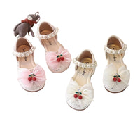 Girls Glitter Shoes with Pearl Strap & Cherry Bow