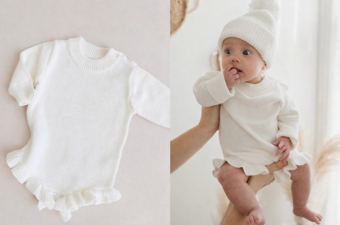 The Frill Leg Knit Romper - Cloud