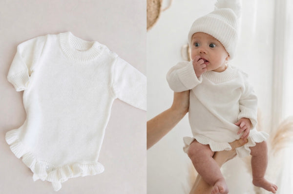 The Frill Leg Knit Romper - Cloud
