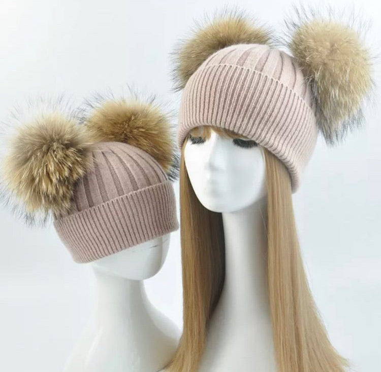 The Double Pom Real Fur Toques